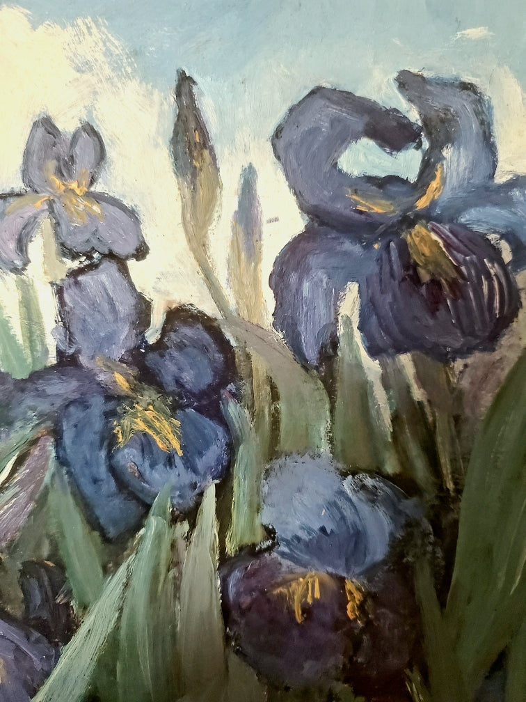 Huile sur carton -Jardin d'Iris-