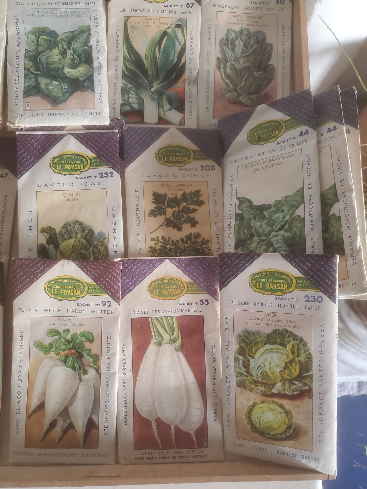 45 Sachets anciens de graines de légumes marque "Le Paysan"
